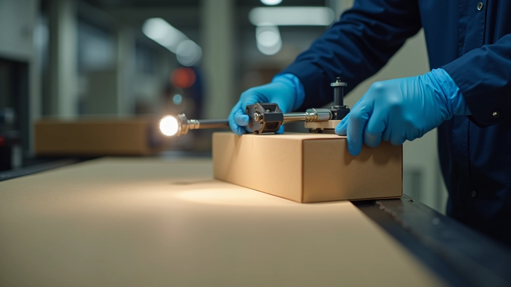 Close-up of water-based adhesive being applied to cardboard flaps in manufacturing facility with detailed mechanical equipment visible