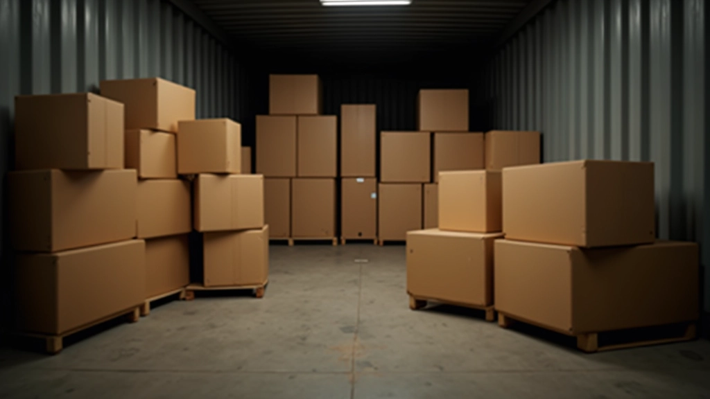 Rows of stacked corrugated boxes in shipping containers ready for export